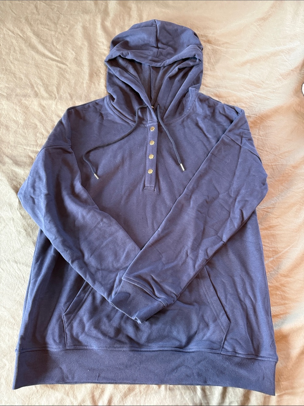 Women's Navy Hooded Henley Sweatshirti